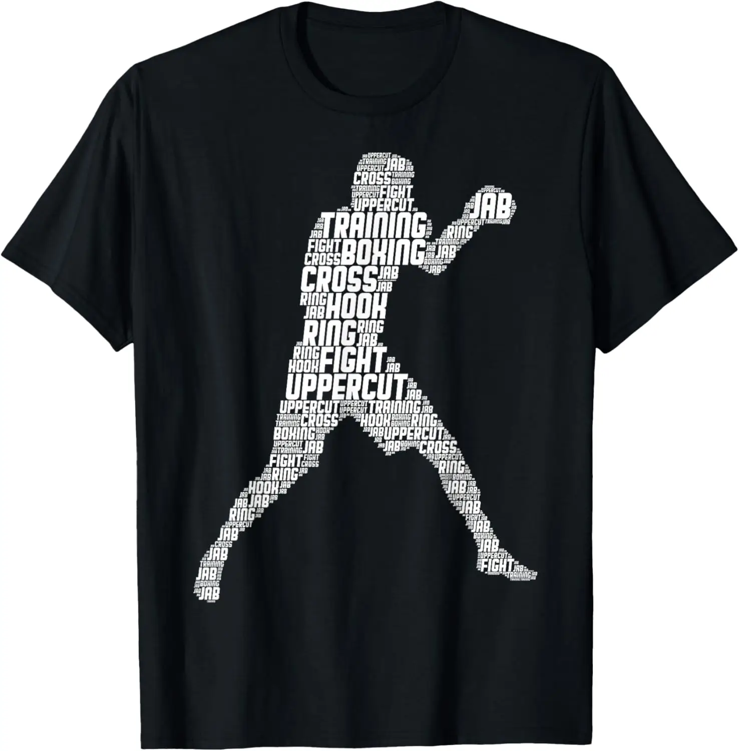 

Boxing Word Art Graphic Print Cotton T-Shirt Training Fight Uppercut Jab Men's Tee