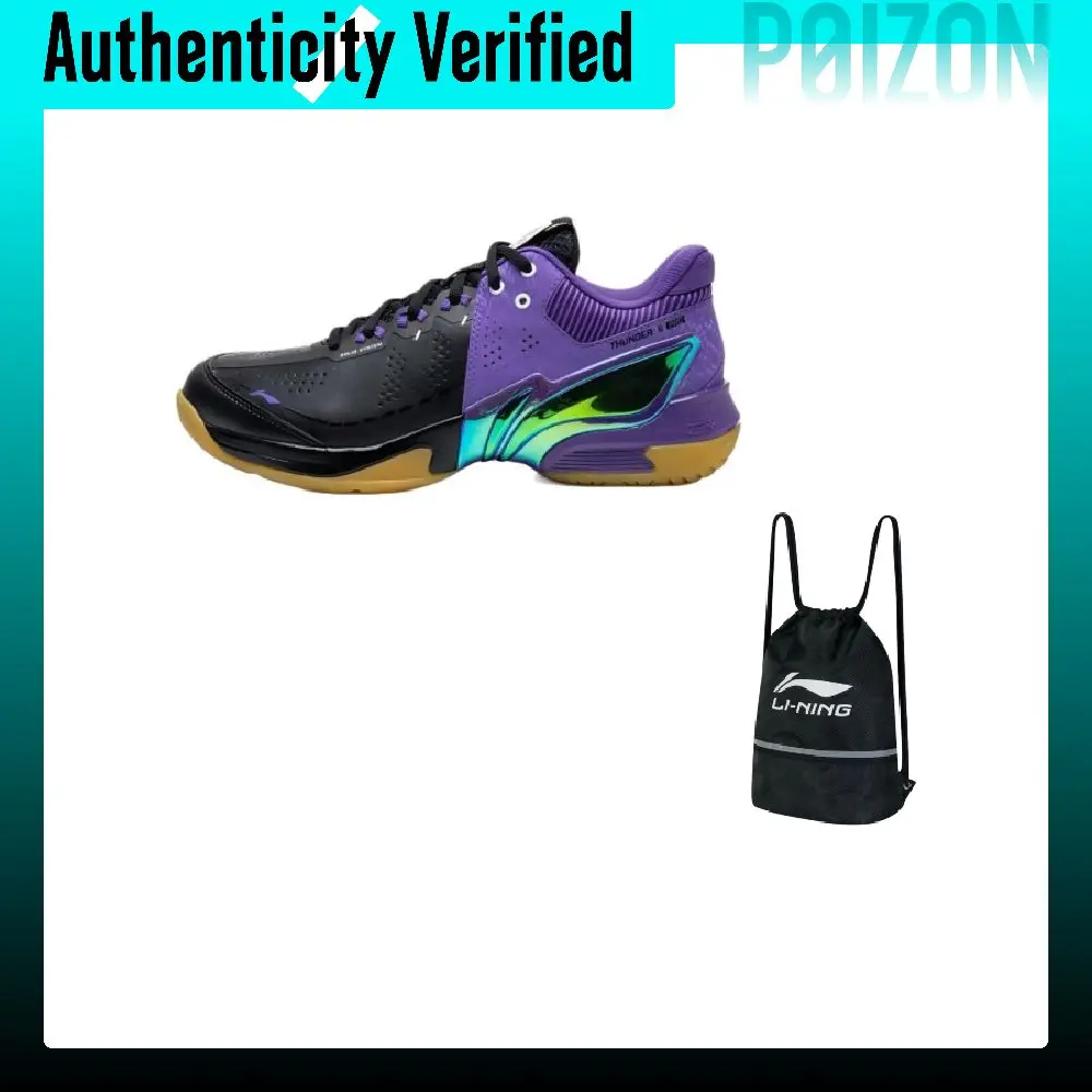 Li Ning Badminton Collection Thunder II PRO High top Badminton Shoes Unisex Black/Galaxy Purple AYAW001-2