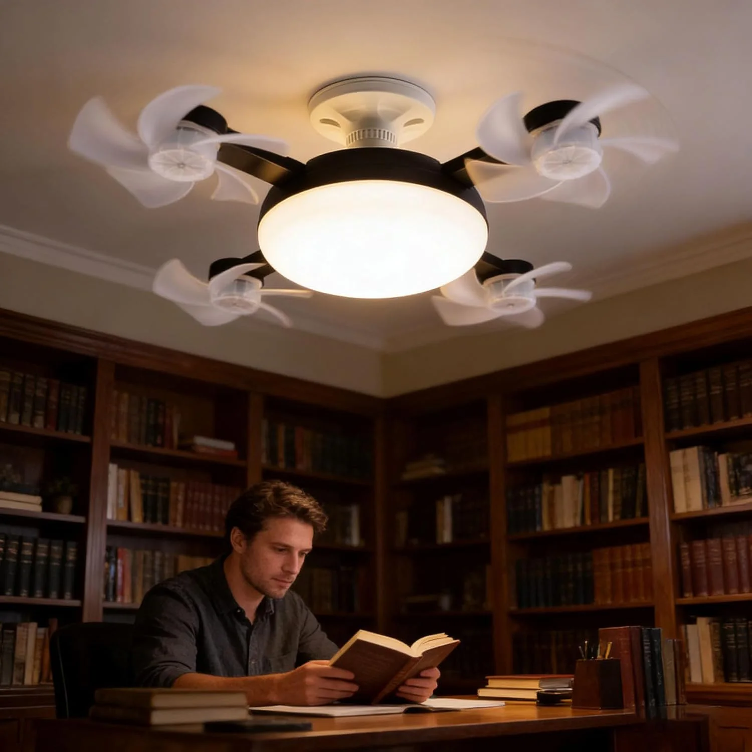 4 Heads Drone Design Ceiling Fan Light 2-in-1 E27 Fan Light with Remote Control AC85-265V Fan Lighting Bulb for Home Restaurant view 4