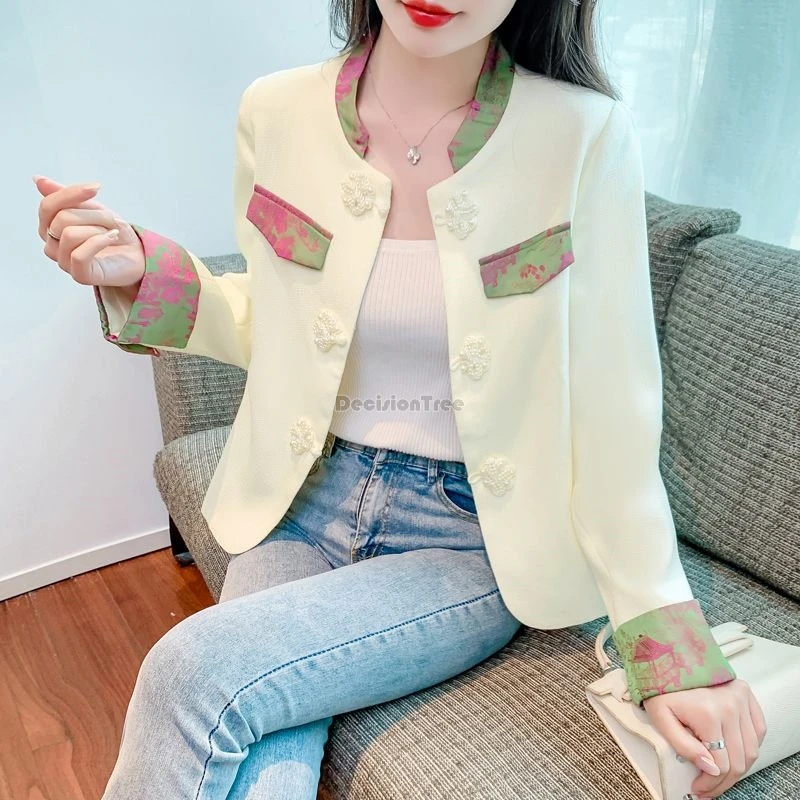 

2025 новый китайский улучшенный стиль на пуговицах, традиционный китайский костюм Тан, топ в стиле пэчворк, элегантная стильная блузка с длинными рукавами