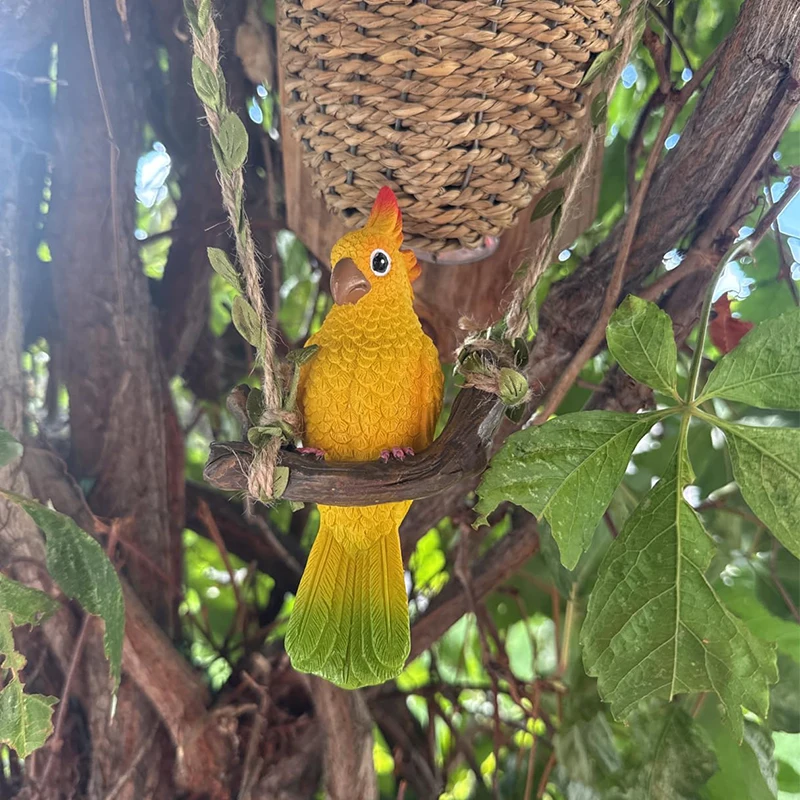 2Pc Resin Bird Statue Decor Cute Parrot Sculpture Home Decor,Outdoor Indoor Figurine Ornaments