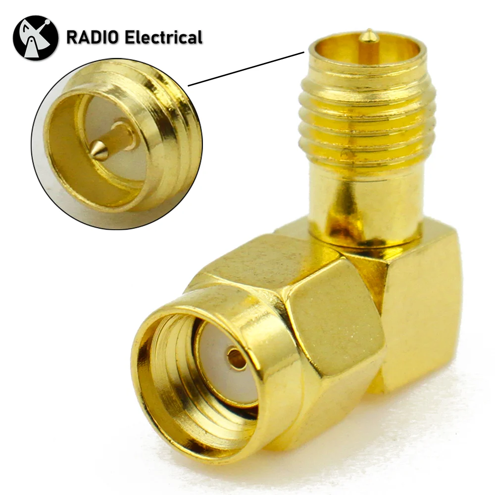 

SMA Male to RP SMA Female Right Angle 90 Degree Gold-Plated RF Adapter RP-SMA Female to SMA Male Coaxail Connector