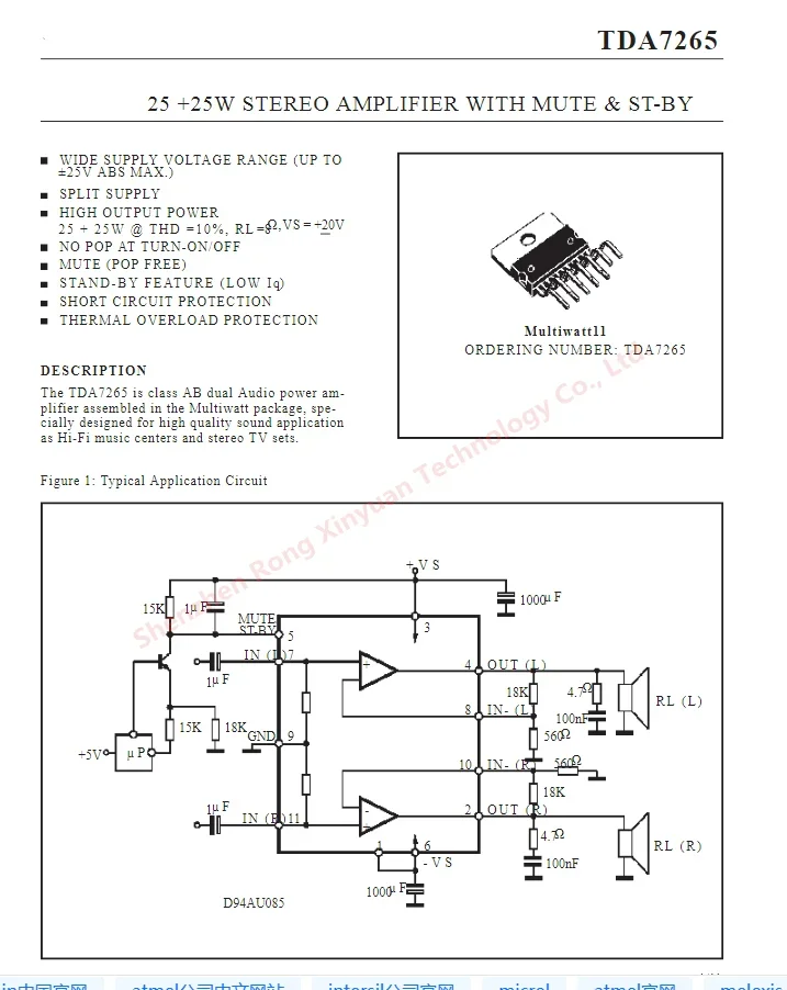 2-10 pieces/lot TDA7265 ZIP-11 25 +25W STEREO AMPLIFIER WITH MUTE & ST-BY  Original New 100% quality Import original