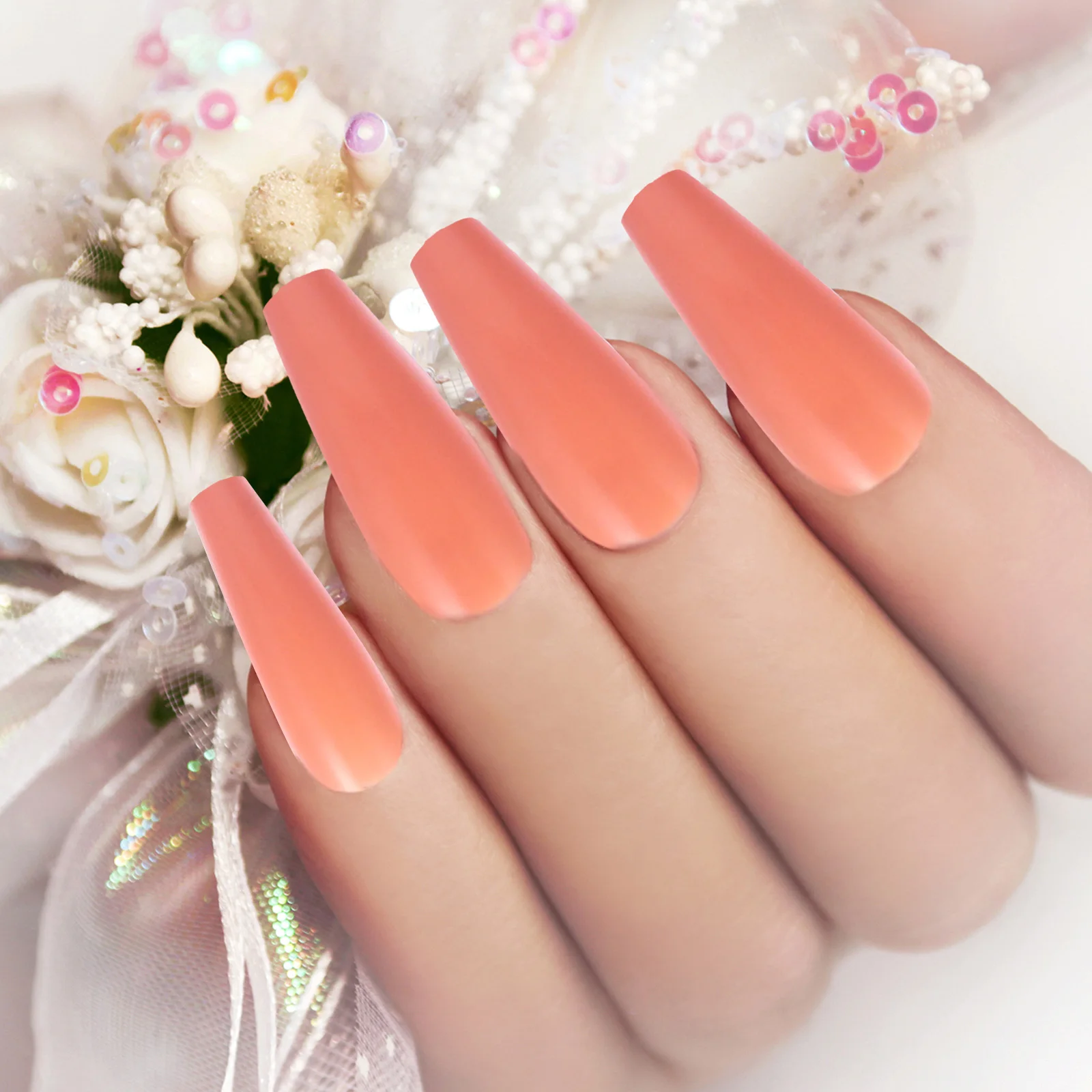 

Colorful Long False Nails 2 Boxes Nail Tip Artificial Decor DIY Wearing Clippers Safe Environmental Strong Durable Nail Art