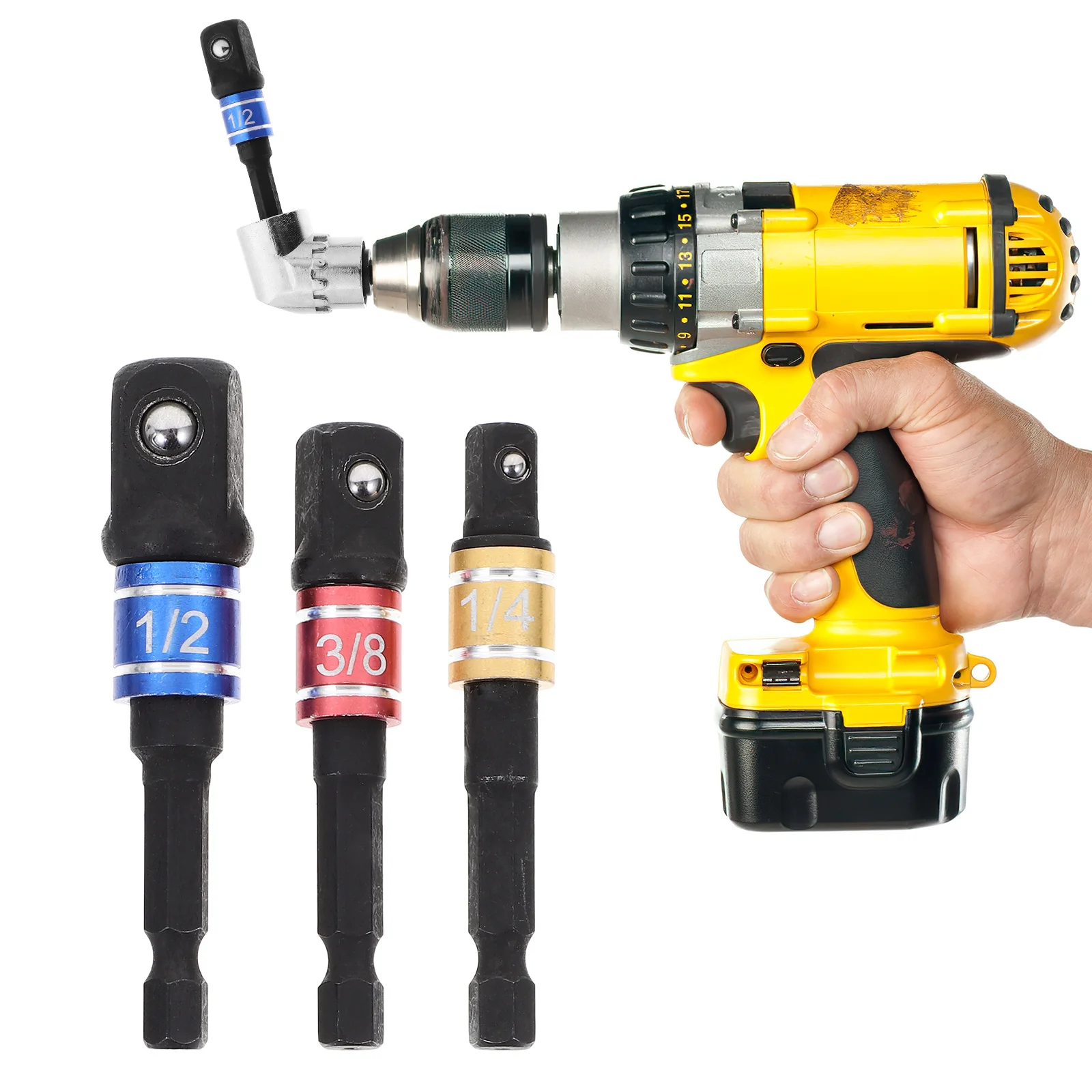 1 Satz rechtwinkliger Bohraufsatz, Metallstecknuss-Adapter, Schlagschrauber-Bitverlängerung für Heimwerker und professionelle Nutzung