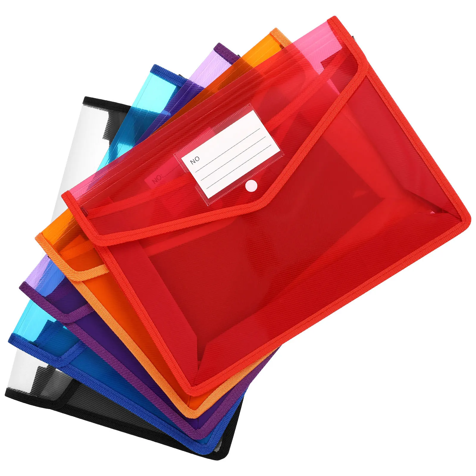 5Pcs Clear Plastic Folder File Bags Document Holder Button Closure A4 Plastic Wallet with Label Pocket Clear Bags