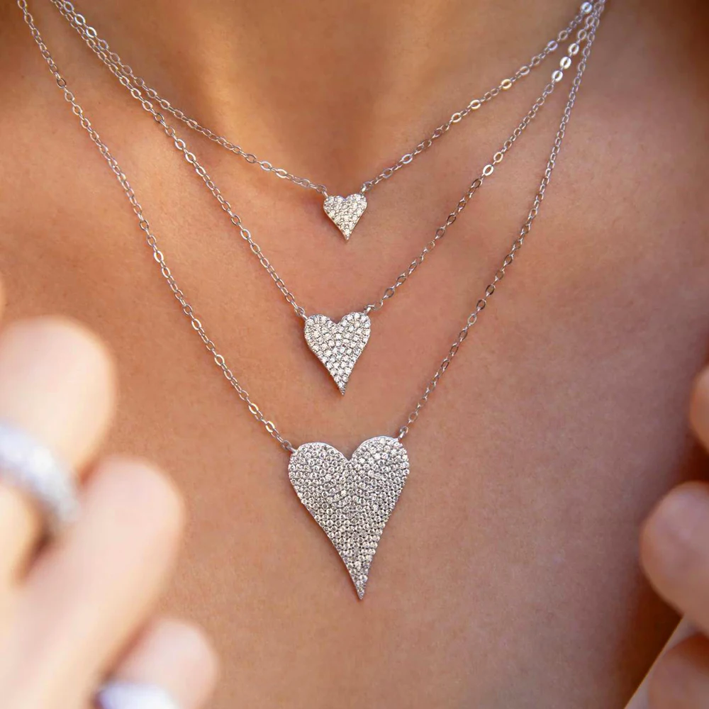 100% 925 Sterling Silver Micro Pave Cz Heart Necklace Bling Cubic Zirconia Valentines Gift for Lover Elegance Romantic Jewelry - Image 2