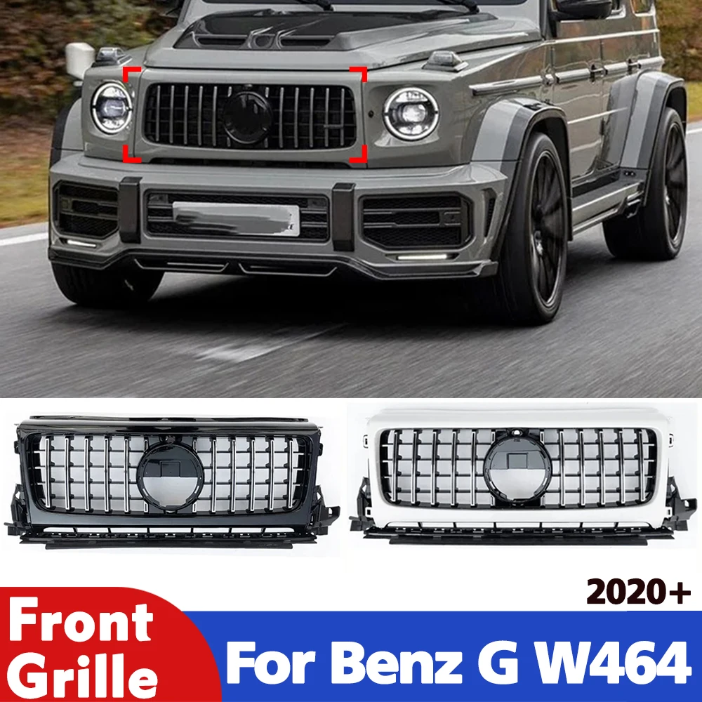 

For Mercedes-Benz G Class W464 G350 G500 G550 2020+ Gloss Black Front Grille Grill Cover Mesh Net Mask Modified Car Accessories