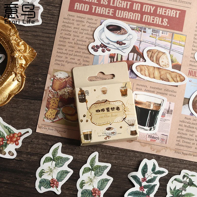 46Pcs/Box Vintage Coffee Theme Stickers For Decoration Planner Phone Case Scrapbook Coffee Journals Decoration