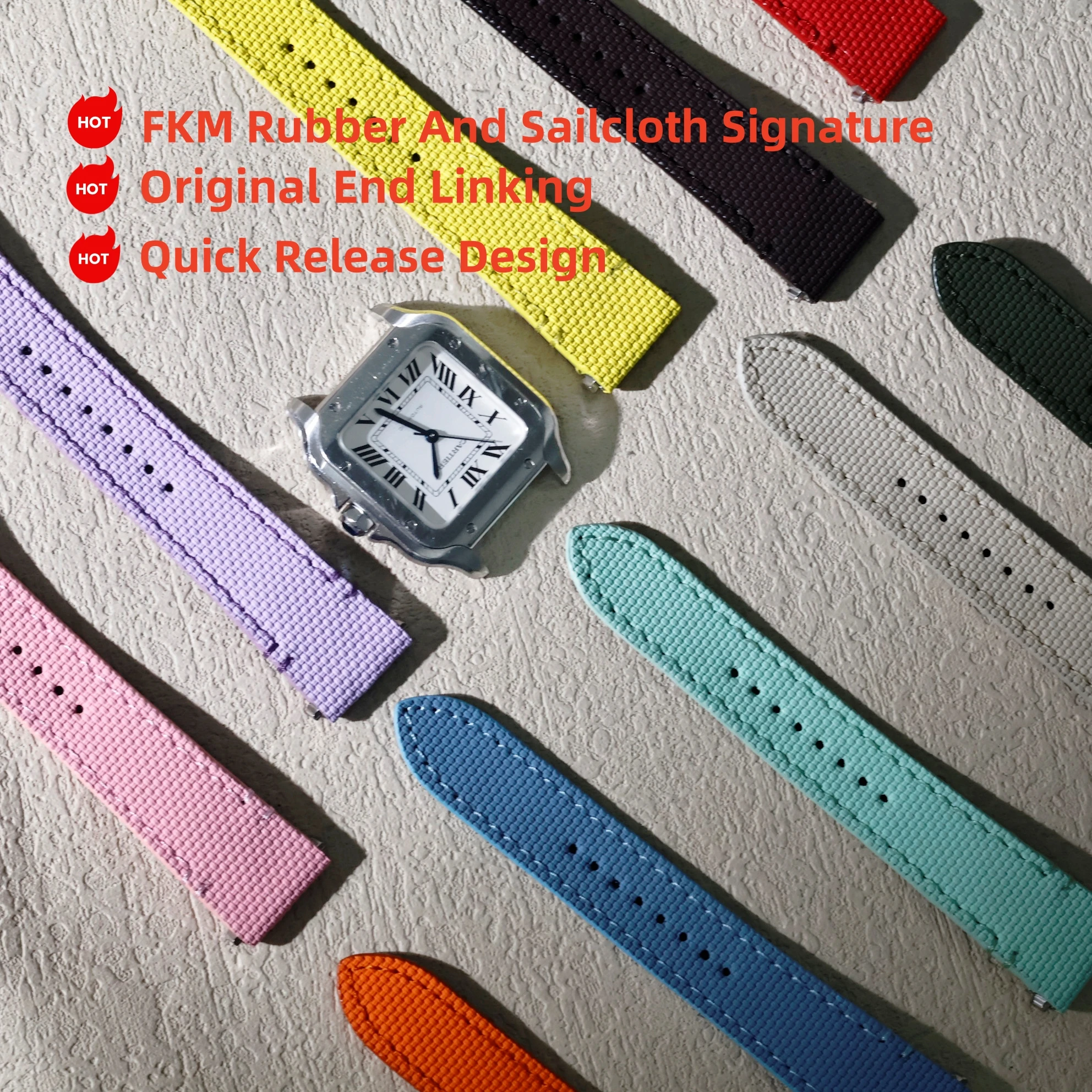 

19mm For Cartier Sandos Sailcloth Signature Fluororubber Watch Strap Quick Release Watch Bands With Original End Linking