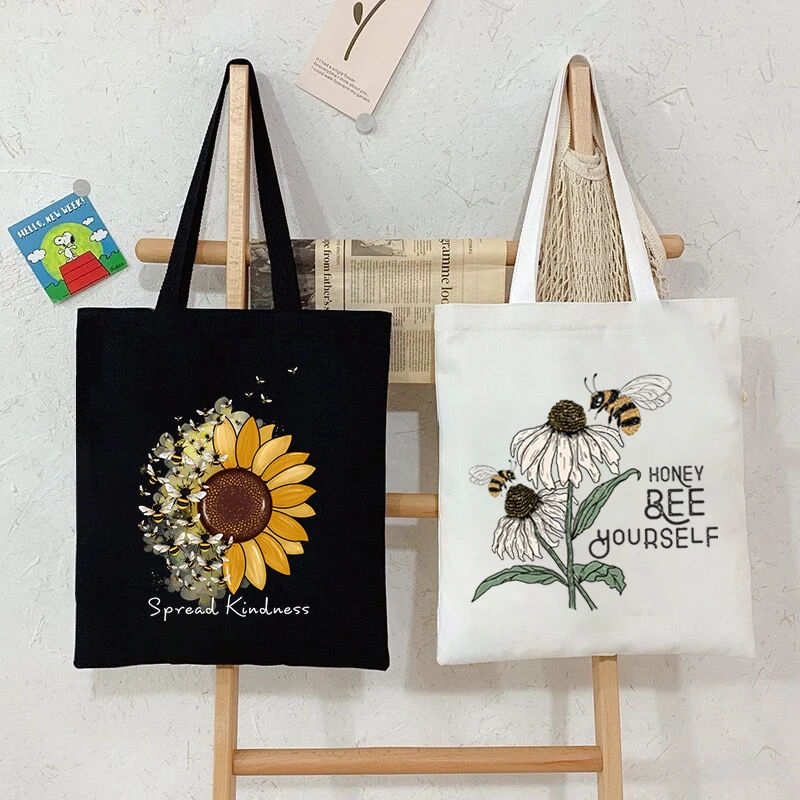 Sunflower Bee Canvas Tote Bag \