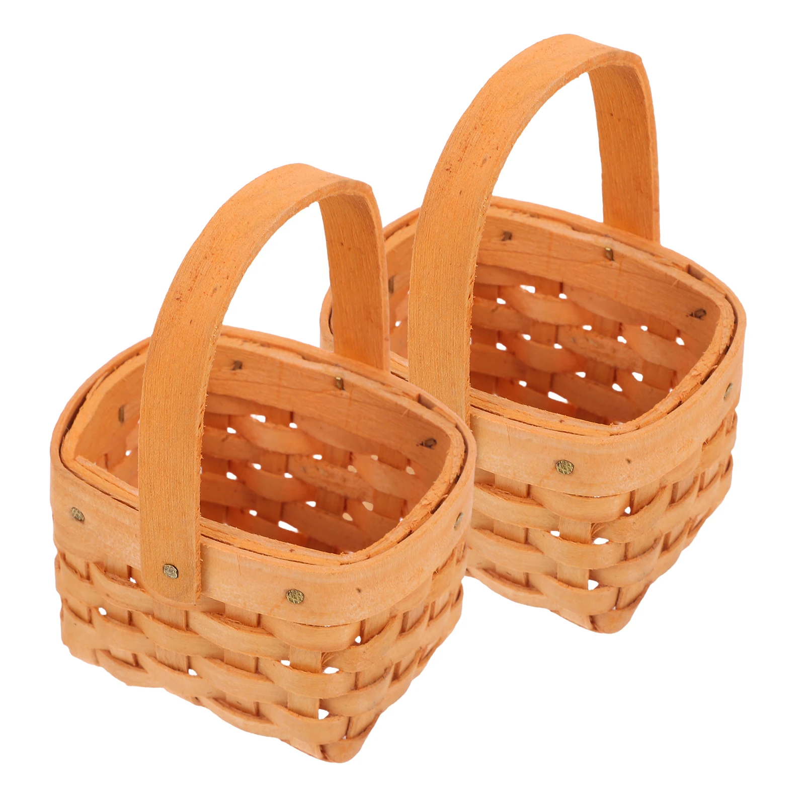 

2pcs Mini Handwoven Wood Baskets Light Brown Storage Cute Small Basket Party Favor Easter Flower Arrangement Gift Toy Prop