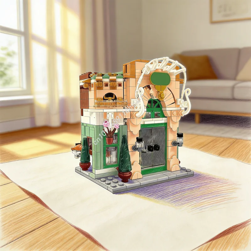 1088 Pezzi MOC Caffetteria Fleur, Modello Modulare di Paesaggio Urbano, Blocchi da Costruzione, Regalo di Natale, Giocattolo Educativo
