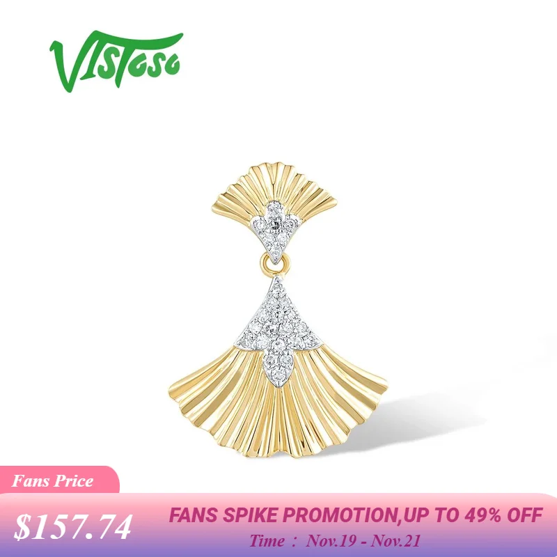 

VISTOSO Real 14K 585 Yellow Gold Pendant For Women Sparkling Diamond Lovely Skirt Elegant Wedding Anniversary Gifts Fine Jewelry