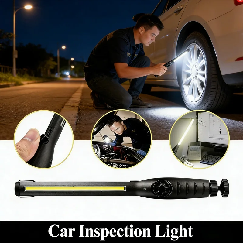 Automotive Repair Tools 700 Lumens Rechargeable LED Work Light Magnetic COB Inspection Light for Garage Home Emergency HD