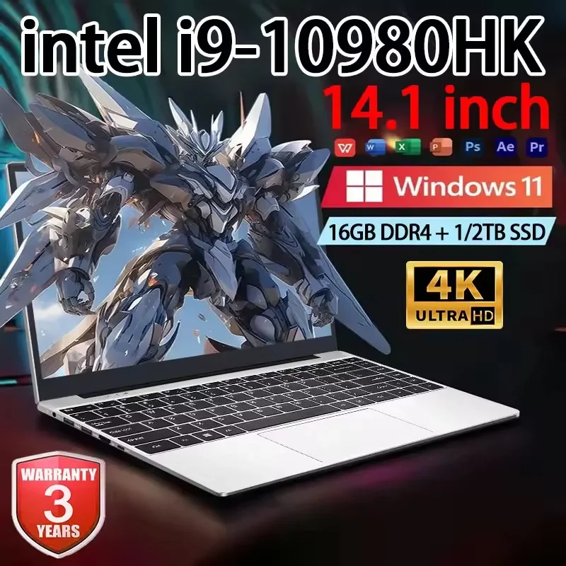 High Performance 14.1 Inch Notebook PC Intel Core I9 10980HK Windows 11Pro 32GB DDR4 RAM 2TB SSD Ultra Slim Gaming Office Laptop