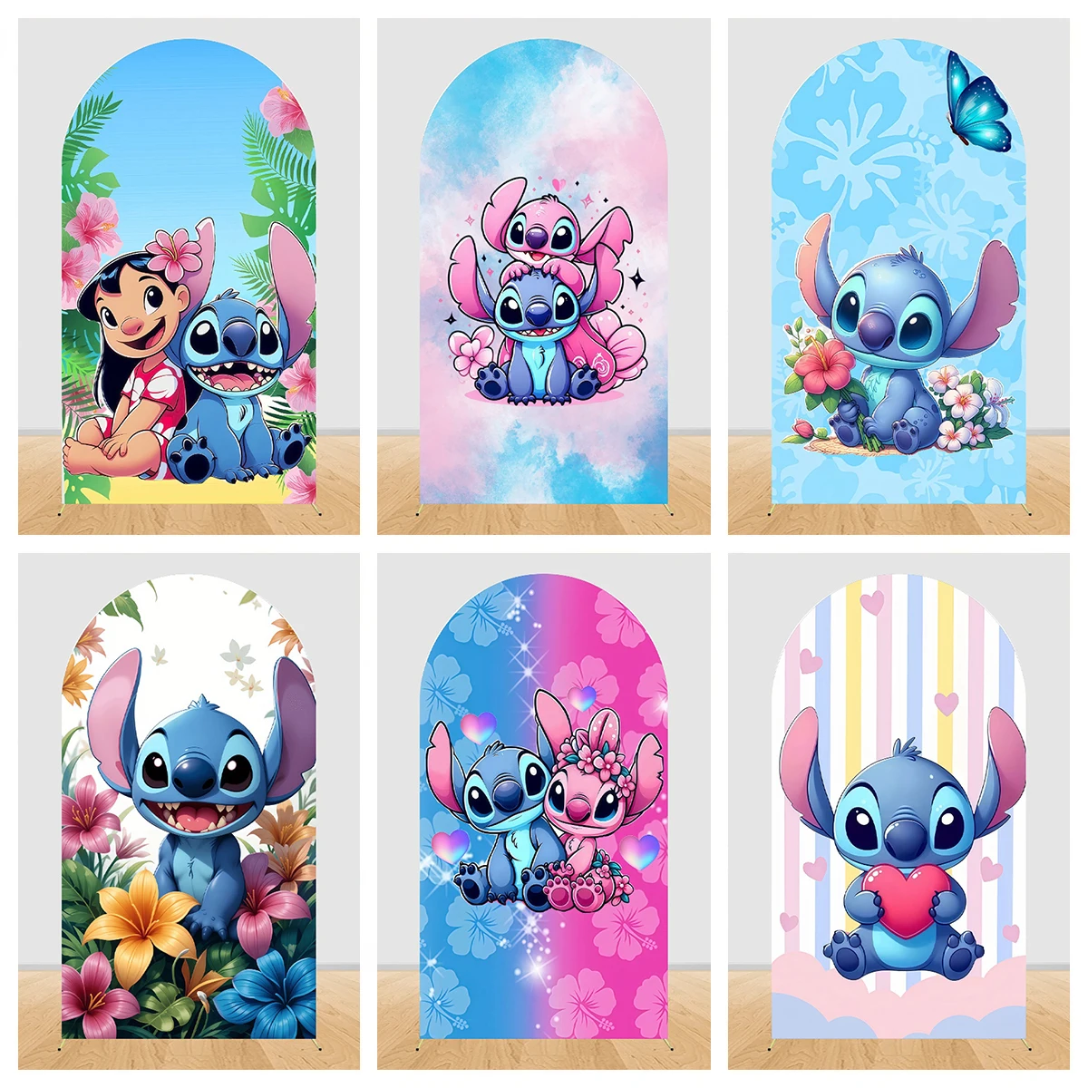 Bannière de fond décorative Lilo & Stitch motif arche, thème tropical Hawaï, pour décoration de baby shower, fête d'anniversaire d'enfants et arrière-plan photo
