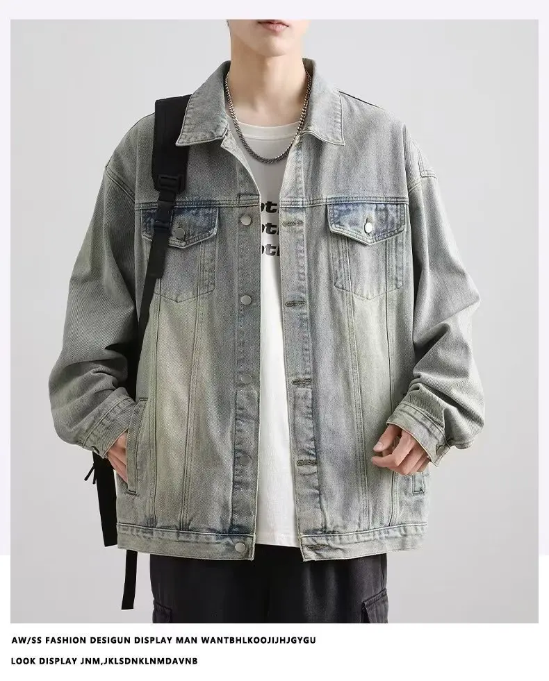 

Trendy American Style Distressed Denim Jacket Loose Fit Casual Clothing For Men And Women Vintage Trendy Denim Jacket y2k coat