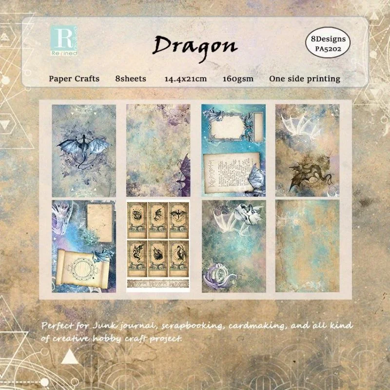 Dragon Scrapbook Paper Pad Assorted Pattern Decoupage Cardstock Single-Sided Vintage Scrapbooking DIY Decorative