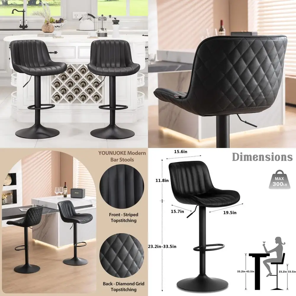 

Modern Adjustable Swivel Bar Stools Set of 2 with Backs, Counter Height, Mid-Century Style, PU Leather Upholstery