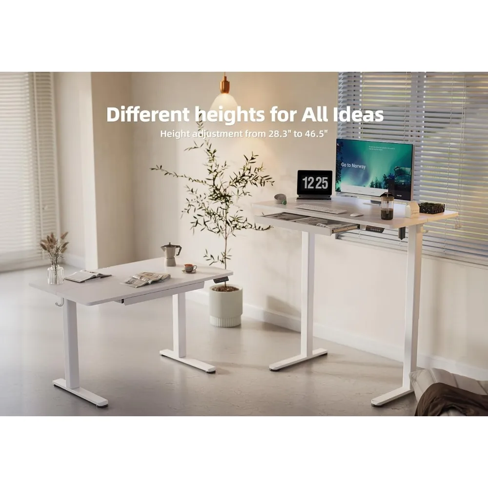 Standing Desk with Drawers, 55 x 24 Inch Adjustable Height Stand Up Desk, Electric Sit Stand Computer Desk for Home Office