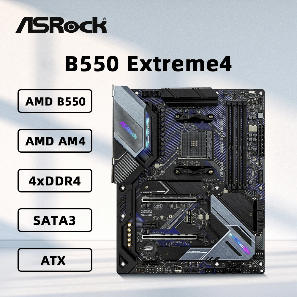 ASRock B550 EXTREME4 Support de carte mère AMD Ryzen 7 5800X3D 5700X3D R5 5600X3D CPU AMD B550 Chipset 4xDDR4 M.2 PCIe 3.0 mATX ASRock B550 EXTREME4 Support de carte mère AMD Ryzen 7 5800X3D 5700X3D R5 5600X3D CPU AMD B550 Chipset 4xDDR4 M.2 PCIe 3.0 mATX