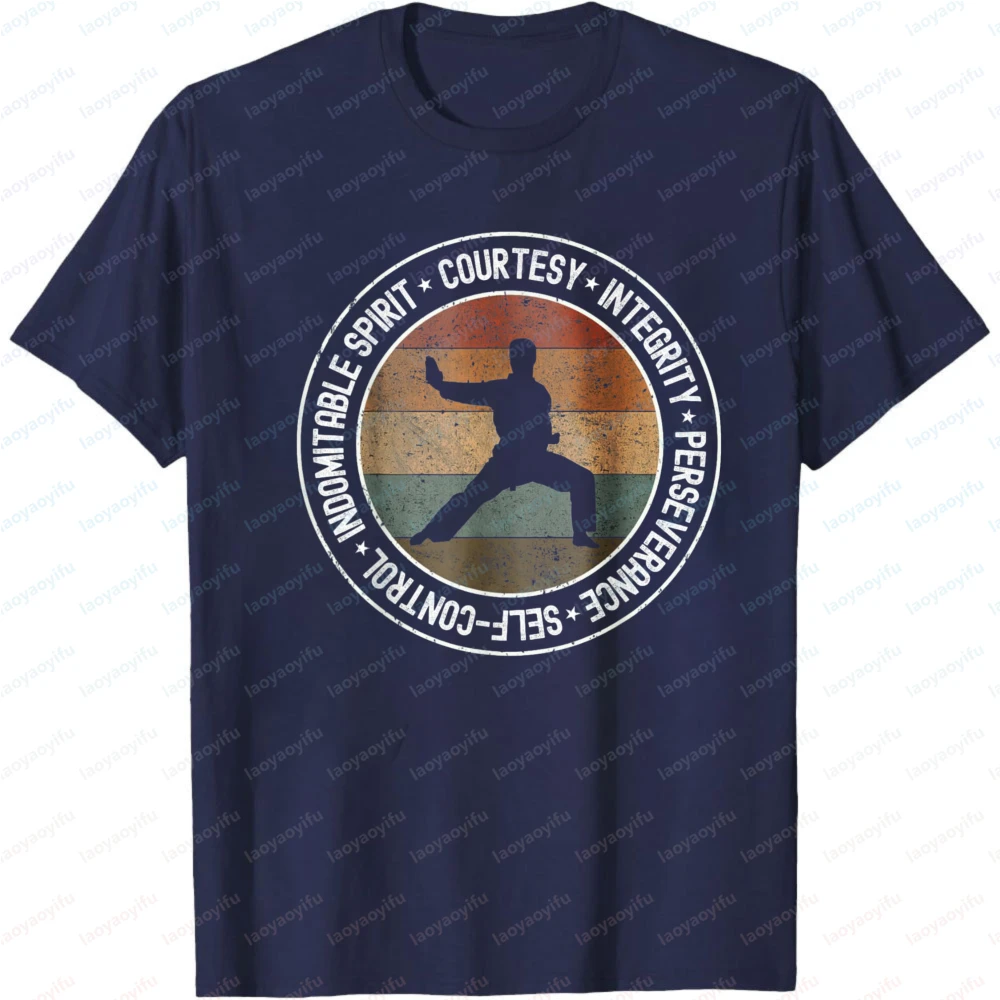 Martial Arts Men T-Shirt Cotton Casual Short Sleeve Top with Karate Silhouette and Values Design for Training Gift Sportwear
