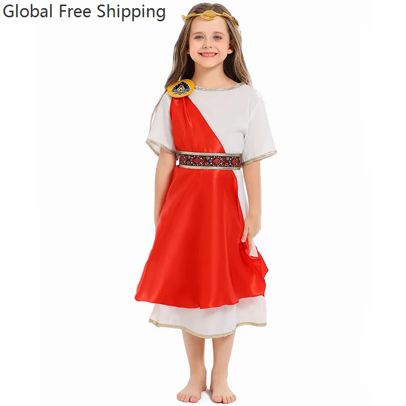 

Medieval Children's Ancient Greek Mythology Goddess Dress Set Girl Roman Tunic Role Play Costume Festival Stage Performance Suit