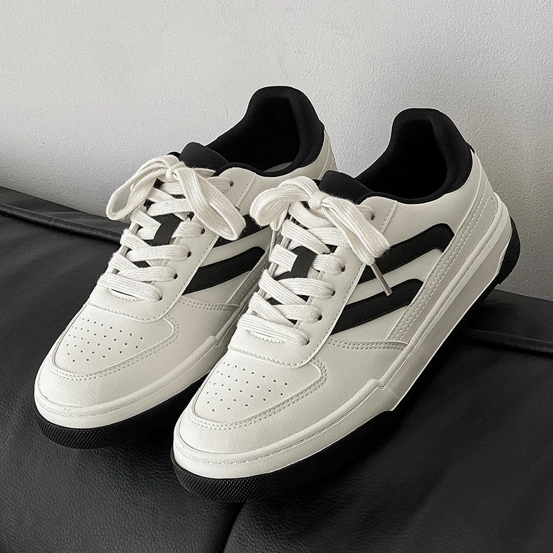 

Men's Spring Autumn White Sneakers Casual Versatile Soft Bottom Breathable Anti-slip Running Shoes round Toe Flat Heel PU Inner