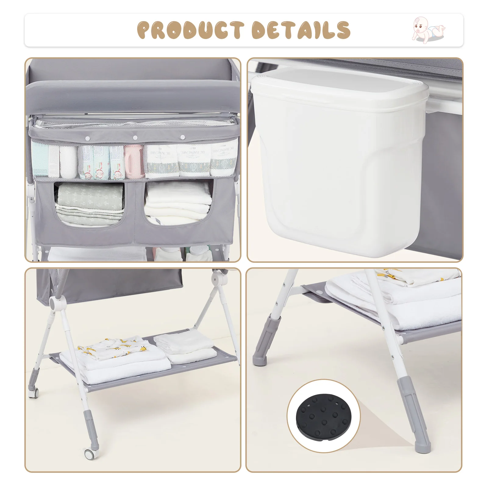 Baby Birth Folding Nursing Table Portable Baby Changing Table Foldable Diaper Changing Station Adjustable Height