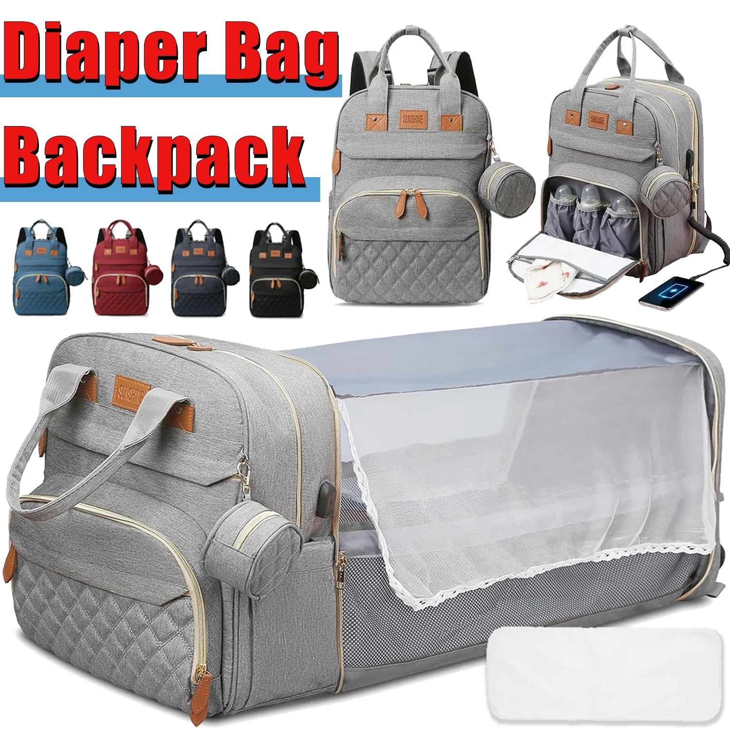 Diaper Bag Backpack, Large Diaper Bag with Changing Station, Baby Diaper Bag, New Mom Gifts, Lightweight Waterproof Unisex Diape