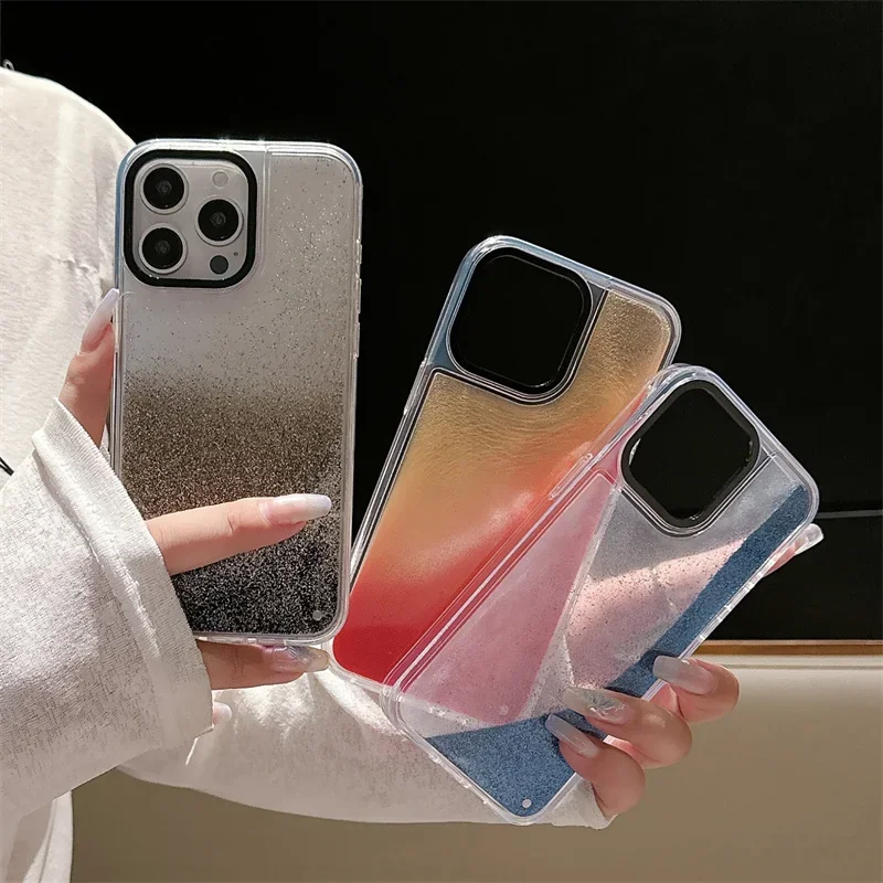 New quicksand gold for iPhone 15 14 13 Pro Max case anti fall protective cover bumper