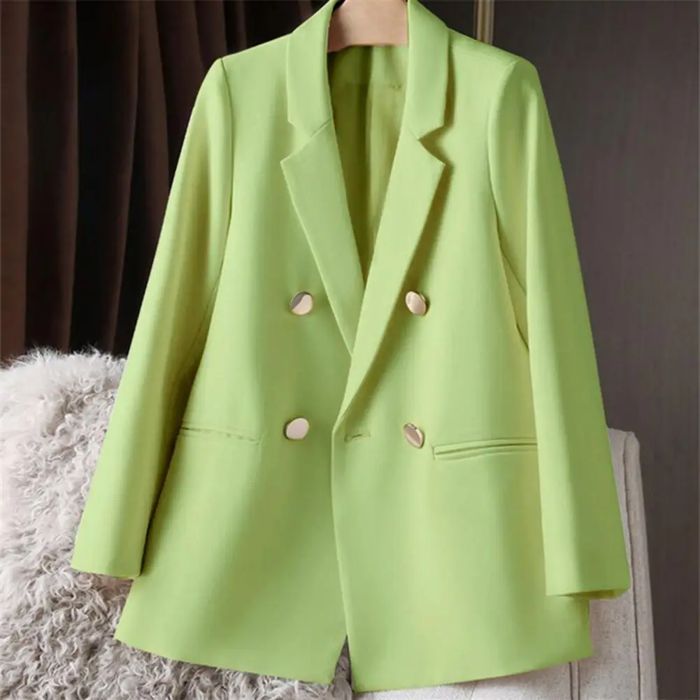 Daily Life Suit Professional Women's Double-breasted Suit Coat for Business Commute Formal Lapel Jacket with Long Sleeves Solid