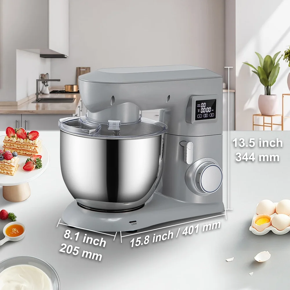 450W Stand Mixer 6 Speed Tilt Head Dough Mixer 7.4 Qt Stainless Bowl Digital Control Panel 3 Attachments Dishwasher Safe