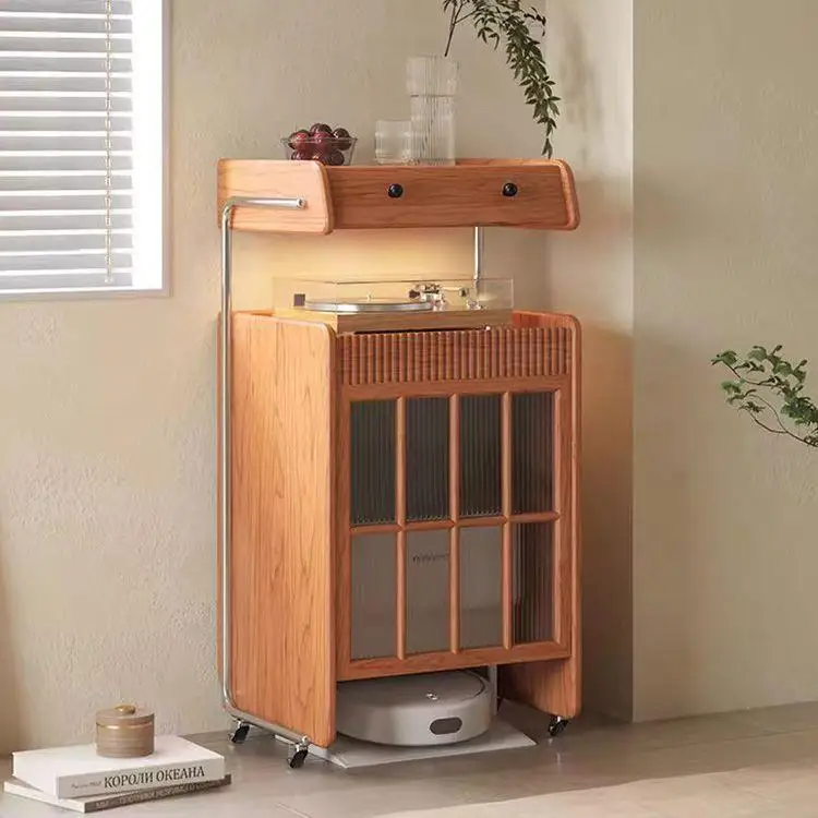 Robot Sweeper Cabinet Shelf Storage Cabinet Cherry Wood Sofa Side Movable Narwal Cabinet Solid Wood
