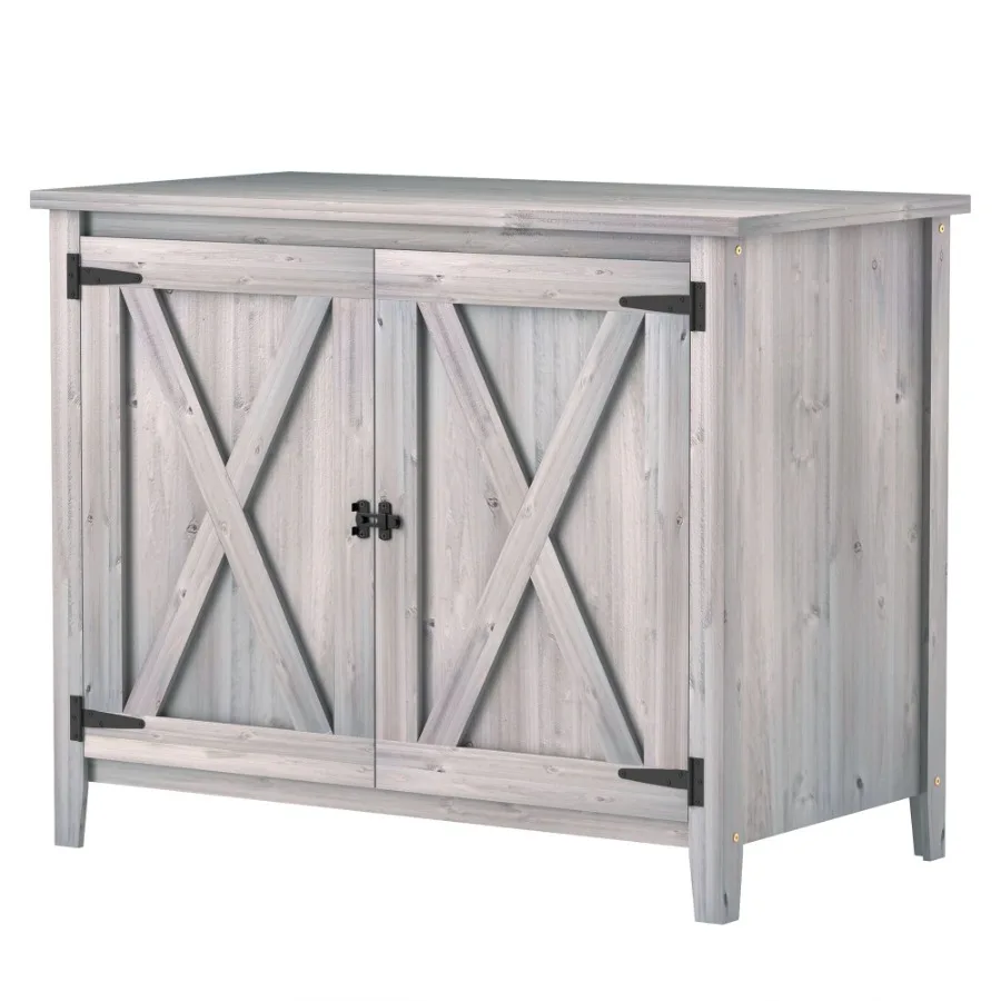

Wooden Outdoor Storage Cabinet Garden Shed Potting Shed with Shelf and Double Doors Light Gray