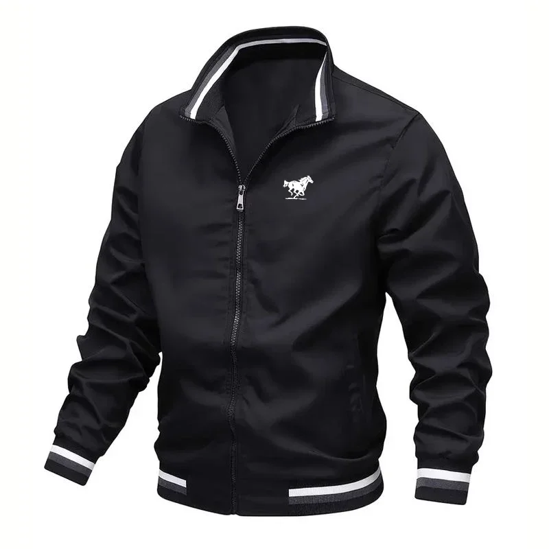 Men's Stylish Zip-up Jacket Striped Ribbed Collar Cuffs Lightweight Casual Outerwear Business Casual Fashion Streetwear Coat