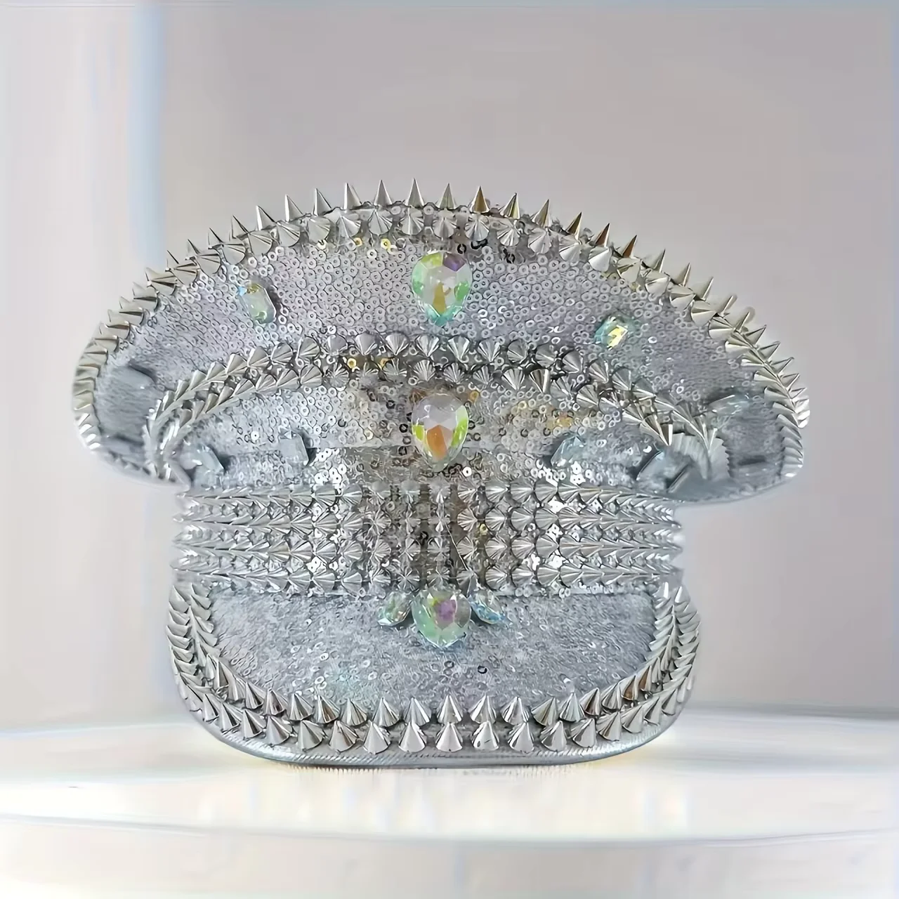 Steampunk Captain Hat Rhinestone for Music Festival, Halloween, Disco, Burning Man, Vintage Military Cap for Men & Women