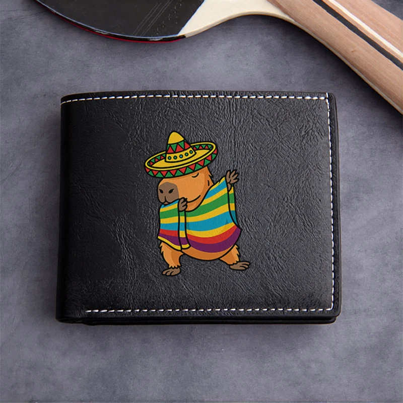 Mexican Inspired Capybara Design PU Leather Wallet for Men Lightweight Durable Business Style Compact Billfold