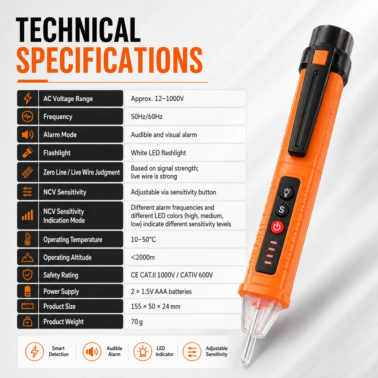Non-Contact Voltage Detector Pen 12-1000V AC Tester, Live Wire Breakpoint Finder, Electrical Outlet Wiring Tool for Electricians