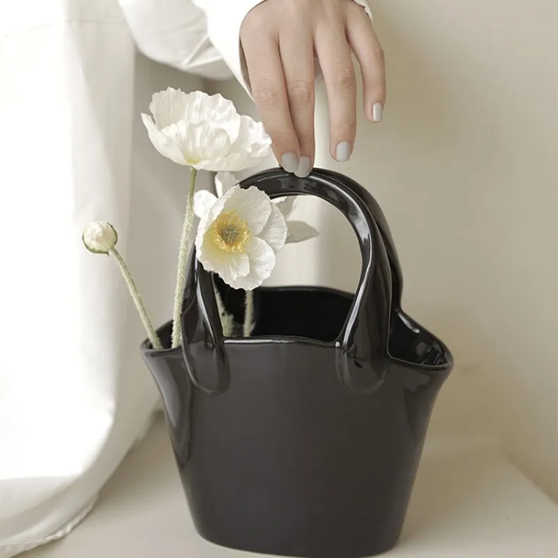 Black Small Creative Bag Basket Vase Can Be Used For Hydroponics Household Decoration