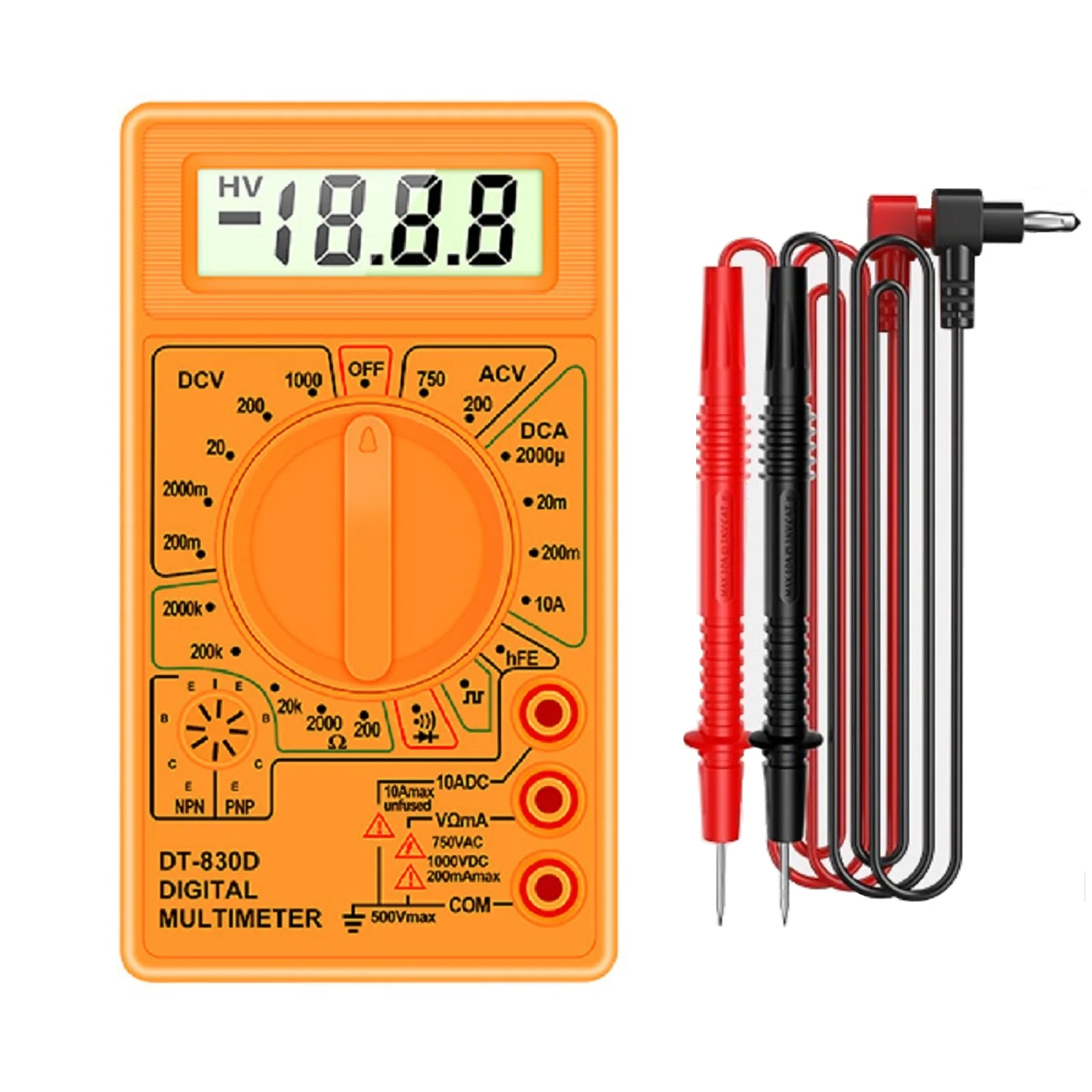 Digital Multimeter DT-830D with 1999 Counts for Electrical Measurement Including Diode Transistor Testing and Low Battery
