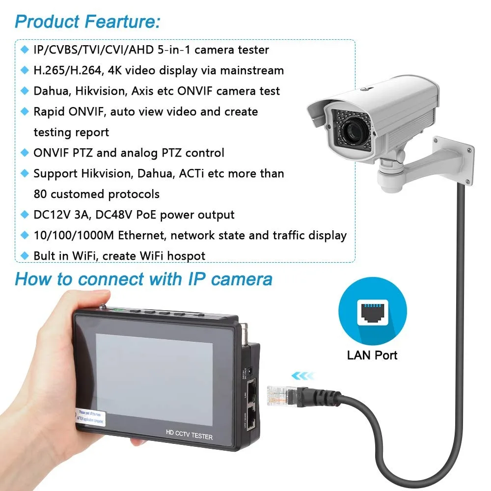 Wsdcam-Monitor de vídeo de seguridad con pantalla táctil de 4 pulgadas, probador CCTV con rastreador de cable, probador de cámara IP de muñeca, cámara analógica CVI y CVBS