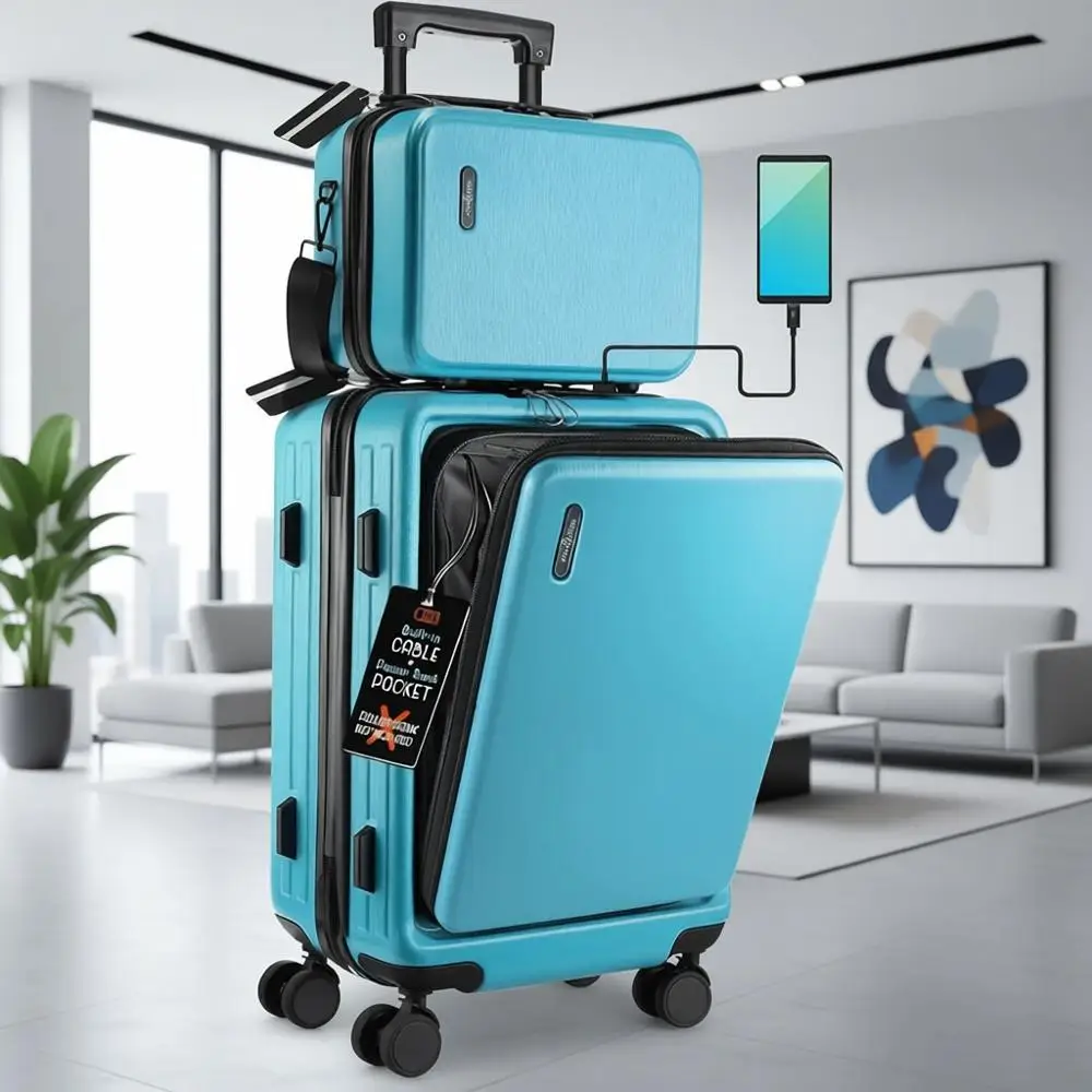 

20-дюймовый чемодан на колесах, одобренный авиакомпаниями, жесткий чемодан-кейс, прочный дорожный чемодан цвета бирюзовый с косметичкой