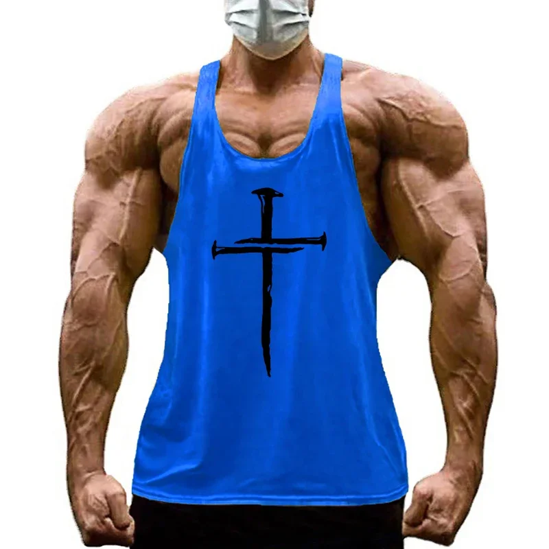 Summer Men Personalized Cross Gym Workout  Fitness Sport Y-back Vests Muscle Sleeveless Cotton Tank Tops Breathable Cool T-Shirt