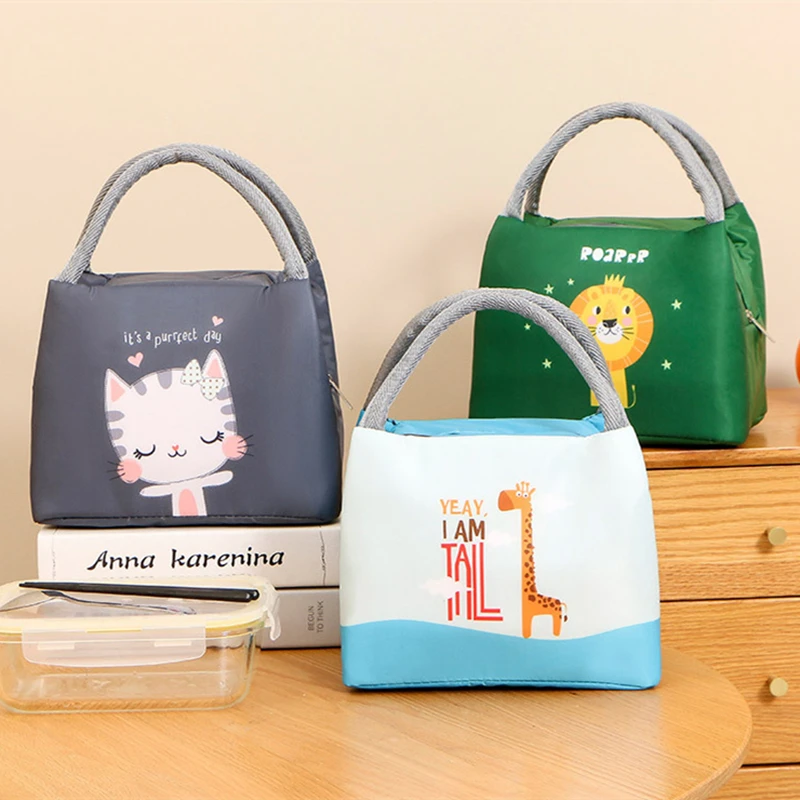 Cartoon Insulated Bento Box Thermal Bags for Lunch Reusable School Work Picnic Food Storage Pouch Women Kids Lunchbox Cooler Bag