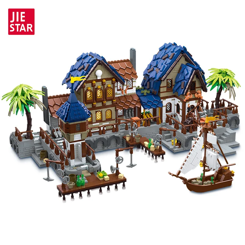 

Medieval Architecture House Assembly Model City Bricks with Lights, Medieval Harbor Building Blocks, Toys for Kid, Gift