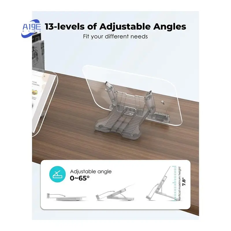 

A19E-Acrylic Book Stand For Reading,Cookbook Holder, Levels Angle Adjustable, Foldable & Portable For Office, Kitchen, School