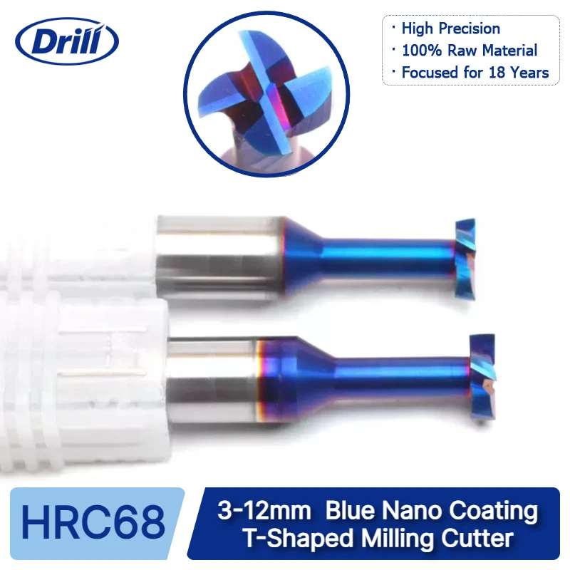 HRC68 Tungsten Steel T-Milling Cutter, Blue Nano Layer, CNC Groove Type Tool, Anti-Friction, Sharp Edge