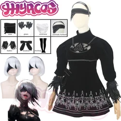 Game NieR YoRHa No. 2 Type B Cosplay Costume Wigs Automata 2B Dress Black Uniform 2B Dress Eyemask Glove Hairpin For Women Party